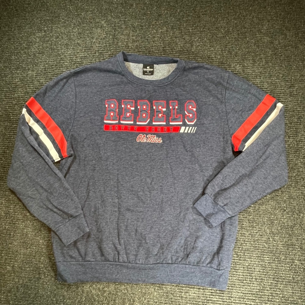 Colosseum Ole Miss Rebels Sweatshirt Mens XL Navy Blue Hotty Toddy Crewneck NCAA